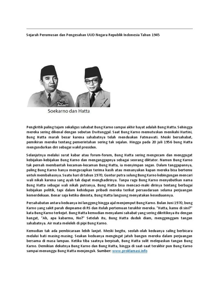 Sejarah Perumusan Dan Pengesahan UUD Negara Republik Indonesia Tahun 1945 |  PDF