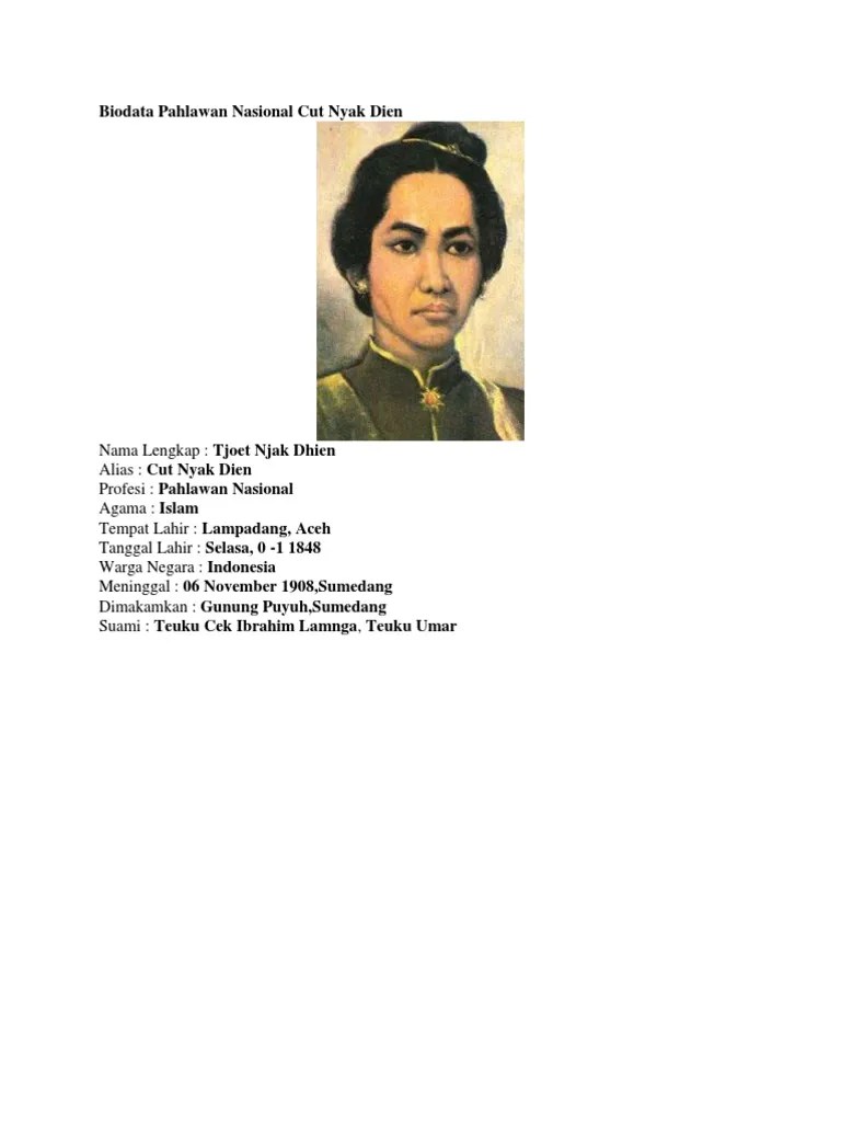 Biodata Pahlawan Nasional Cut Nyak Dien | PDF