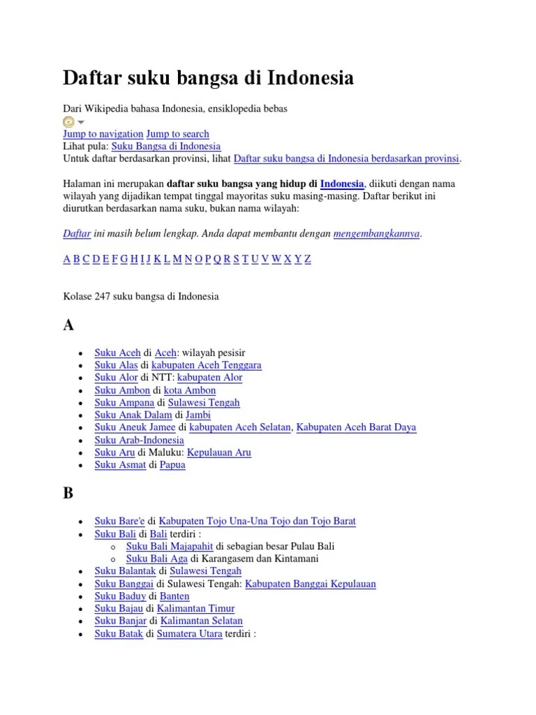 Daftar Suku Bangsa Di Indonesia