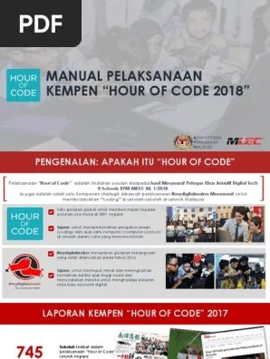 Murid terhadap pengekodan (coding), pengaturcaraan dan sains komputer. Manual Pelaksanaan Hour Of Code 2018