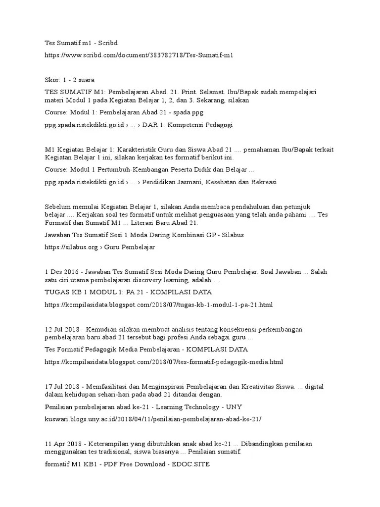 Modul 3 ini lumayan banyak guys karena memuat teori teori belajar yang wajib dikuasai guru. Download Soal Tes Formatif Tematik M1 Kb2 Jawabanku Id