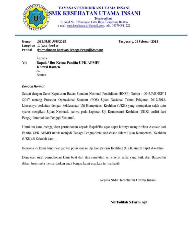 Berijasah minimal s1 non perpustakaan. Surat Permohonan Uji Kompetensi Smk Beinyu Com