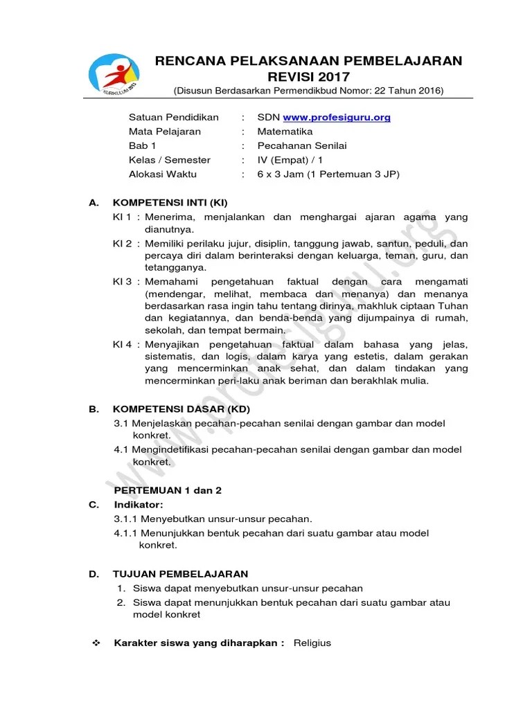 Garis bilangan adalah garis untuk meletakkan bilangan. 8 1 Rpp Kd 3 1 4 1 Mtk Kelas 4 Sem 1 Revisi 2017 Pdf