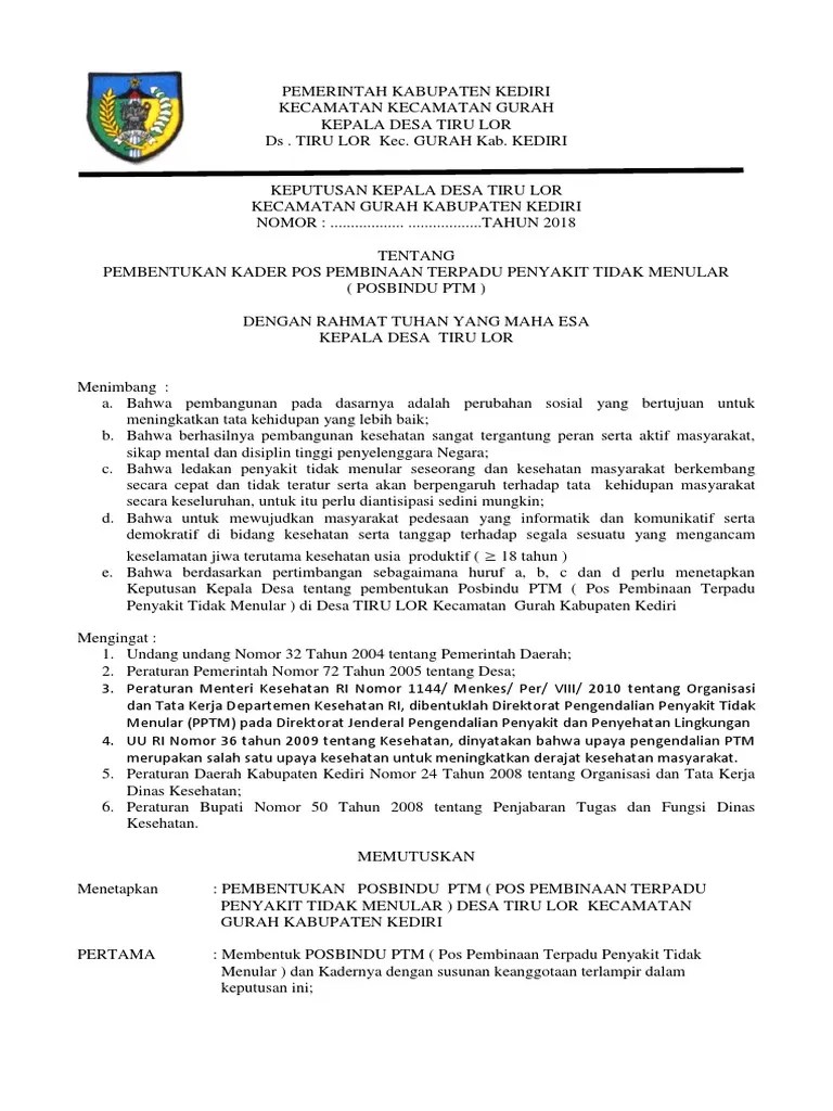 Keputusan menteri kesehatan ri nomor 430/menkes/sk/iv/207 tentang pedoman pengertian:. Contoh Sk Posbindu Pdf