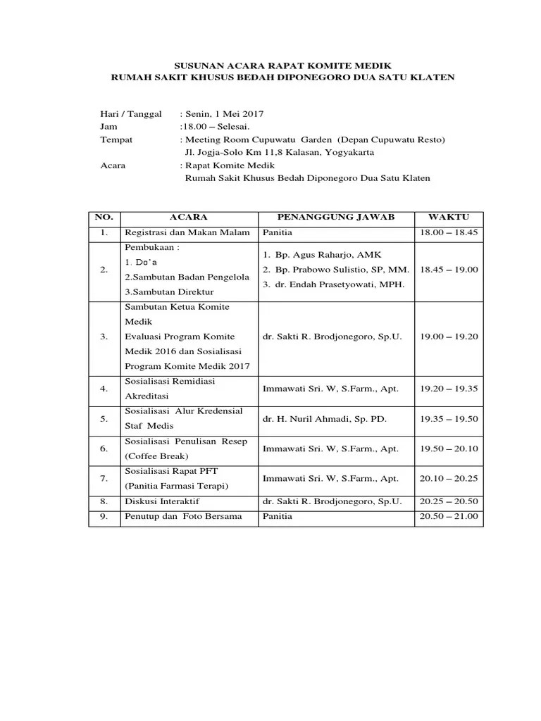 Susunan Acara Rapat Komite Medik | PDF