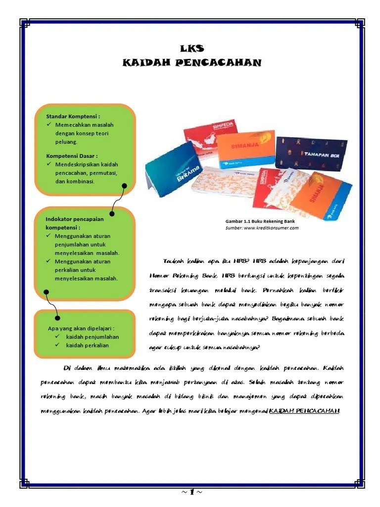 Sebagai contoh, di dalam suatu kelas telah terpilih 3 calon untuk . Lks 1 Kaidah Pencacahan Pdf