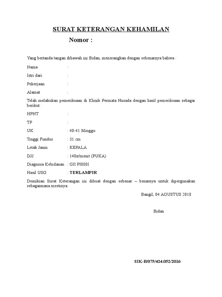 Surat keterangan dokter klaim komplikasi kehamilan/ kelahiran : Surat Keterangan Kehamilan Pdf