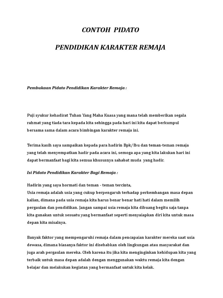 Teks Pidato Tentang Pentingnya Pendidikan Karakter