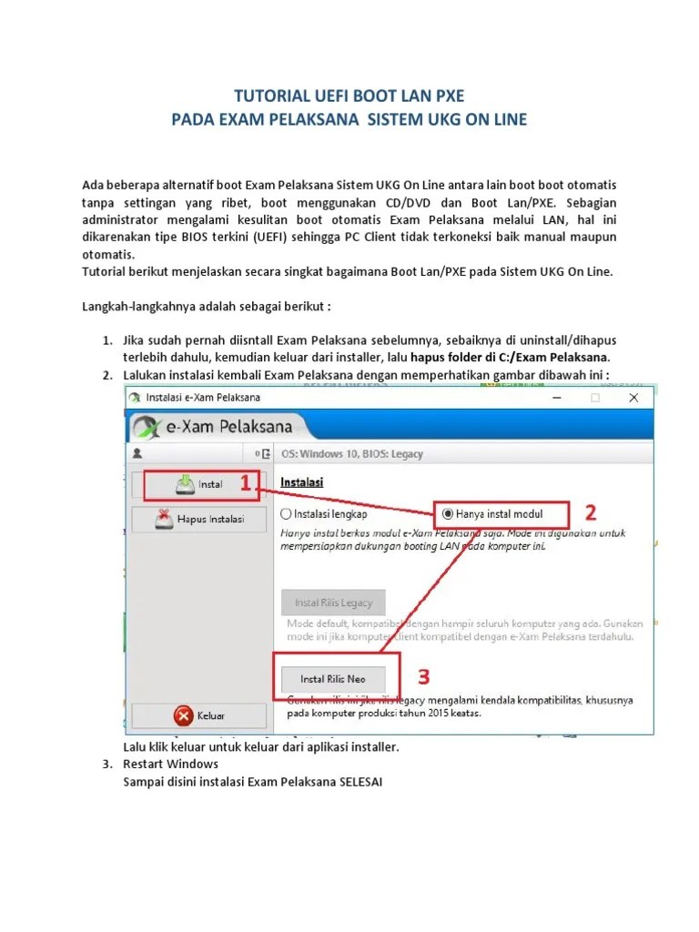Tutorial Uefi Boot Lan Pxe Pada Exam Pelaksana Sistem Ukg On Line | PDF