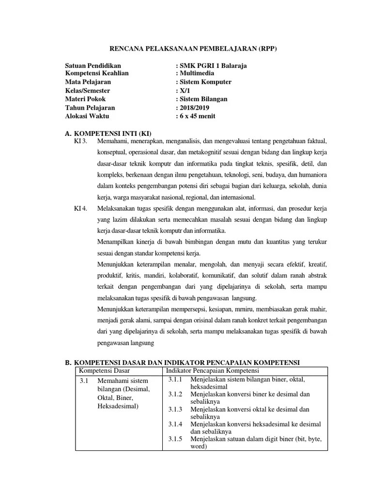 Bahasa indonesia kelas 10, 11 dan 12; Rpp Kurikulum 2013 Smk Tkj Perakitan Komputer Edu Github