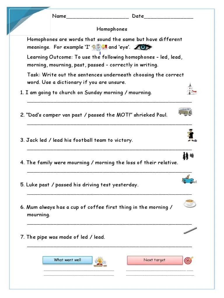 year 5 and 6 homophones and near homophones worksheet set