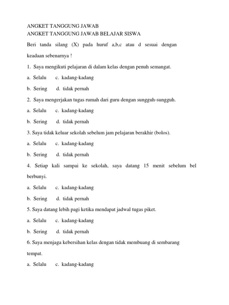 Angket Tanggung Jawab | PDF