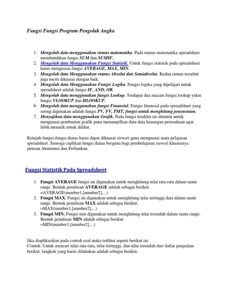 Fungsi Fungsi Program Pengolah Angka | PDF
