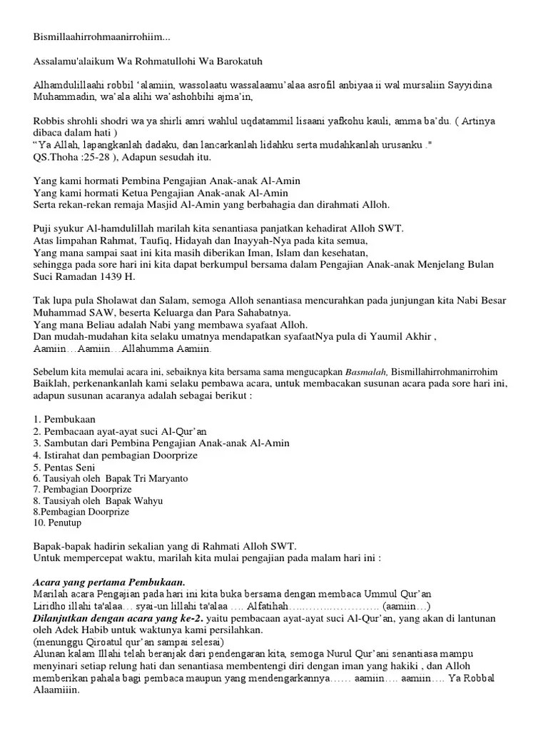 Contoh teks pembawa acara bahasa jawa. Teks Pembawa Acara Pengajian Bahasa Jawa Dengan