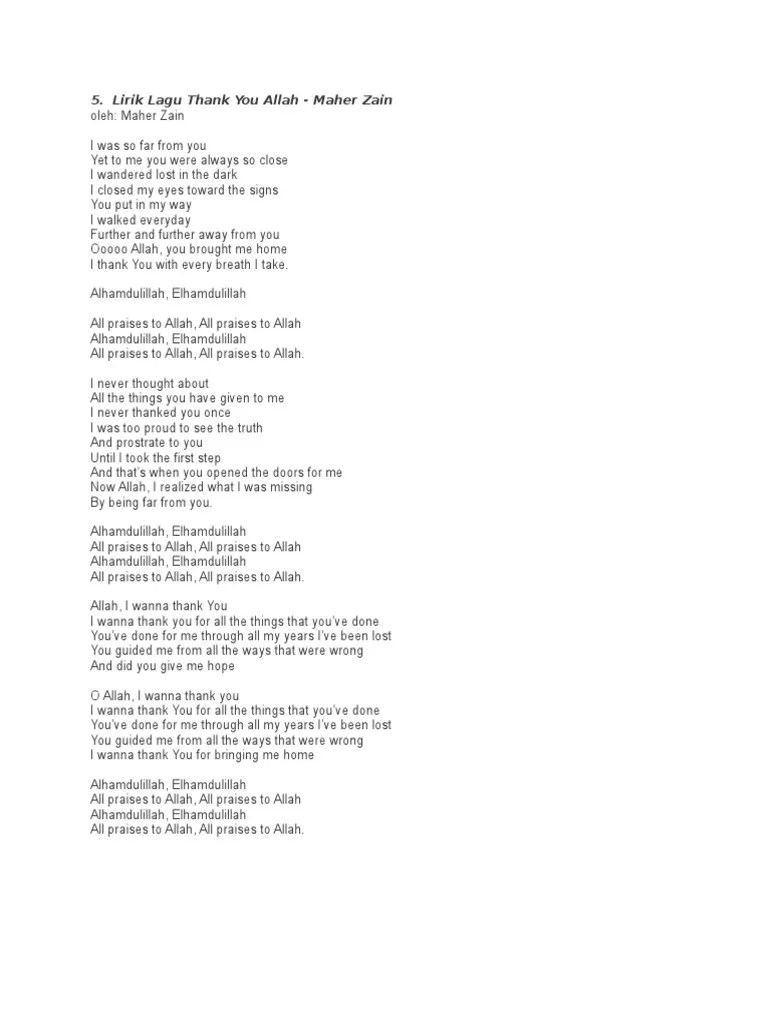 Lagu ini masuk dalam album pertama bertajuk thank you allah. Teks Lagu Insya Allah Maher Zain Berbagi Teks Penting
