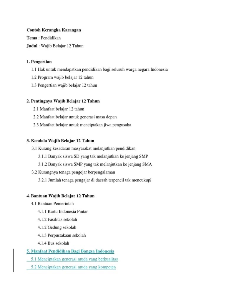 Contoh Kerangka Karangan | PDF
