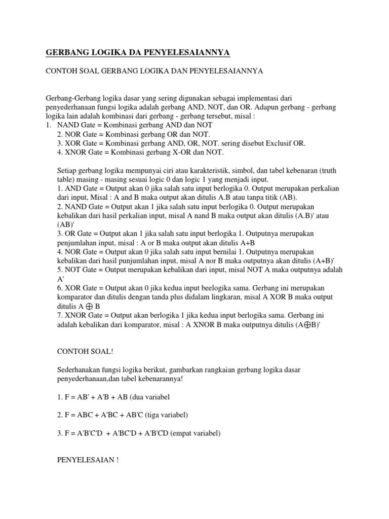 Contoh soal gerbang logika 4. Contoh Soal Dan Jawaban Rangkaian Kombinasional Kemendikbud