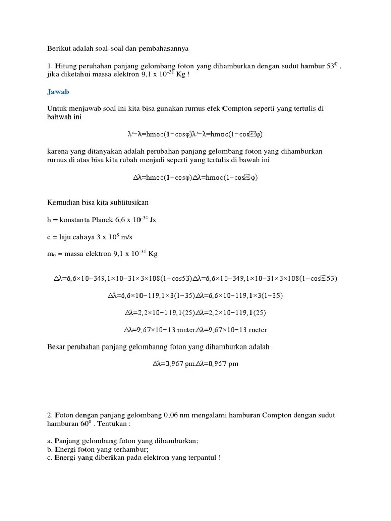 17++ Contoh Soal Efek Compton - Kumpulan Contoh Soal