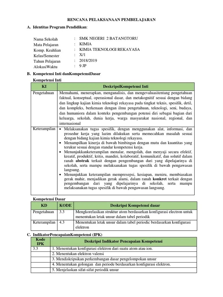 1 rangkuman materi struktur atom atom terdiri dari proton, neutron dan elektron. 3 3 Rpp Struktur Atom Smk Teknologi Dan Rekayasa Kurikulum 2013 Kelas X Pdf