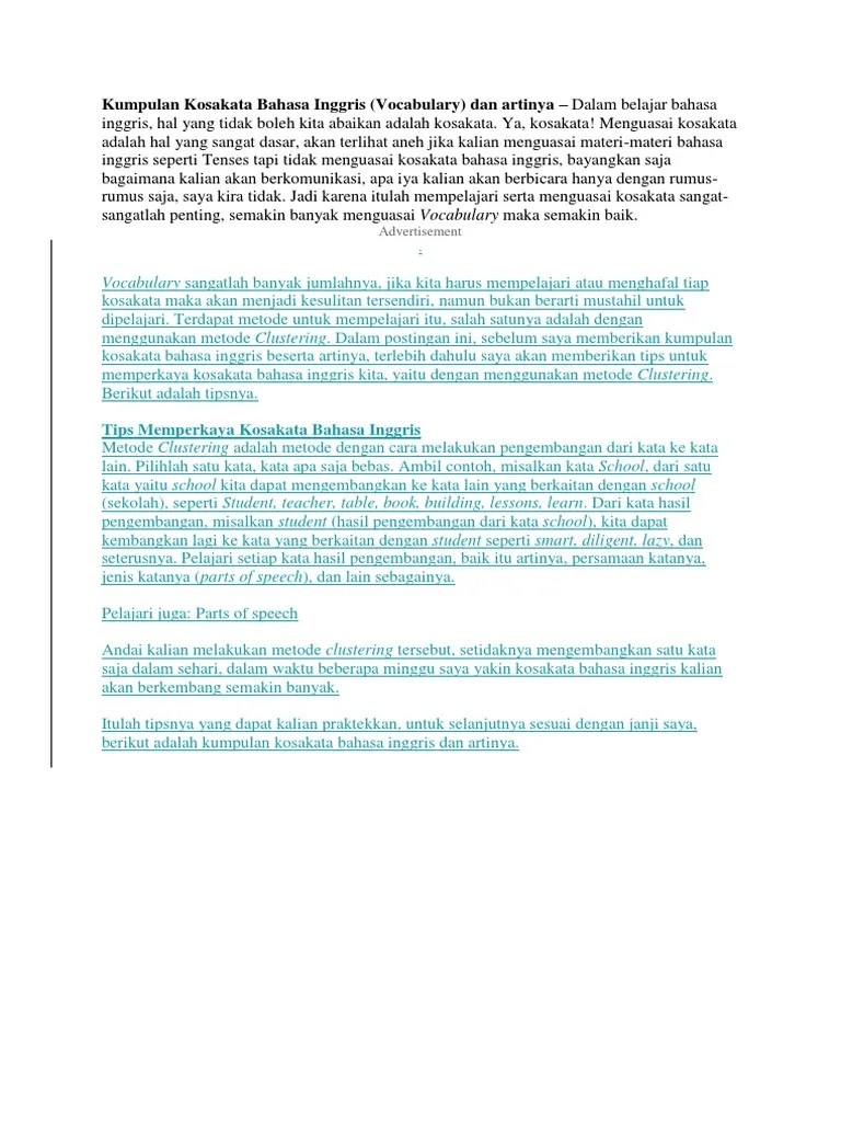 Kumpulan Kosakata Bahasa Inggris | PDF