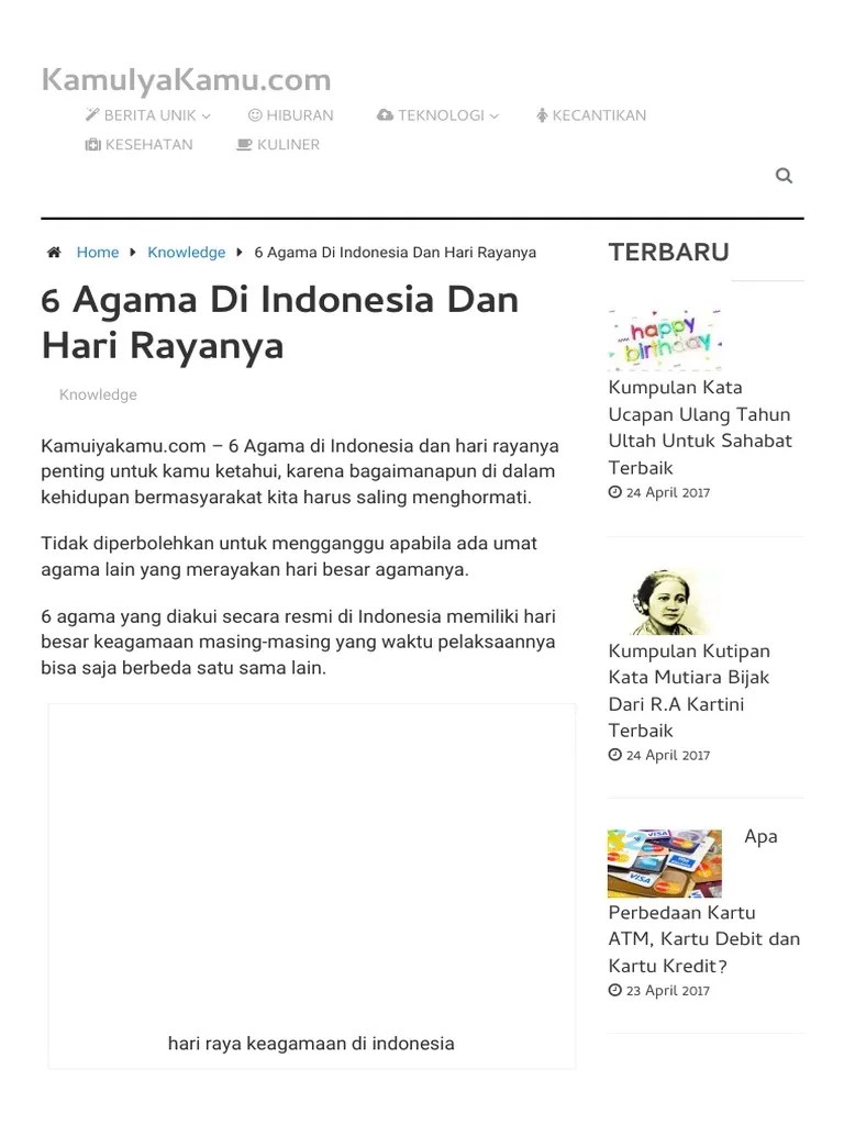 Sebutkan Enam Agama Di Indonesia Beserta Contoh Hari Rayanya