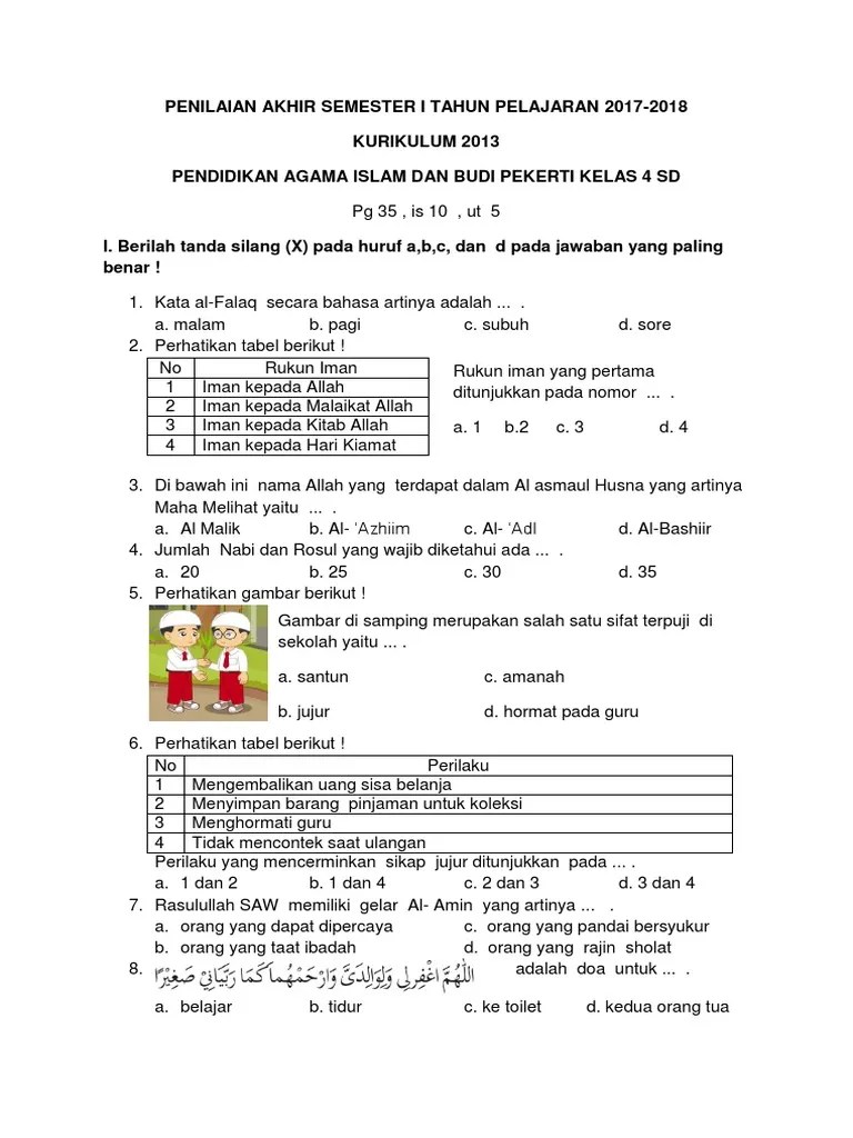 Berilah tanda silang (x) pada huruf a, b, c atau d di depan jawaban yang paling benar ! Kumpulan Soal Pai Materi Iman Kepada Perangkat Sekolah