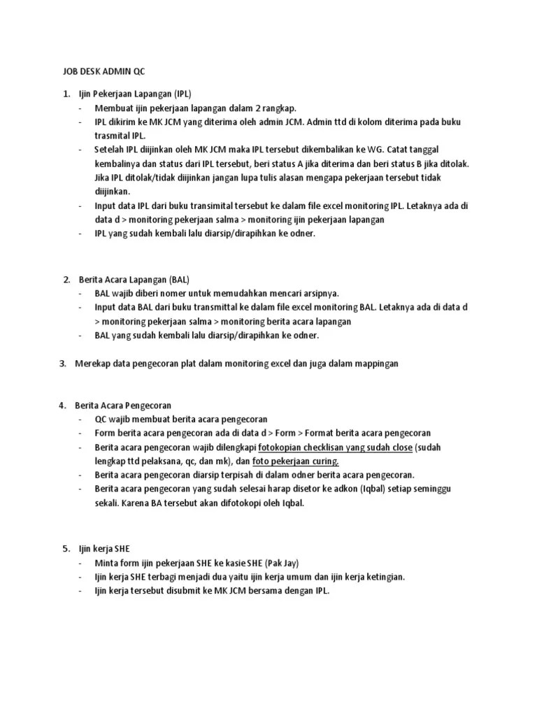Job Desk Admin QC | PDF
