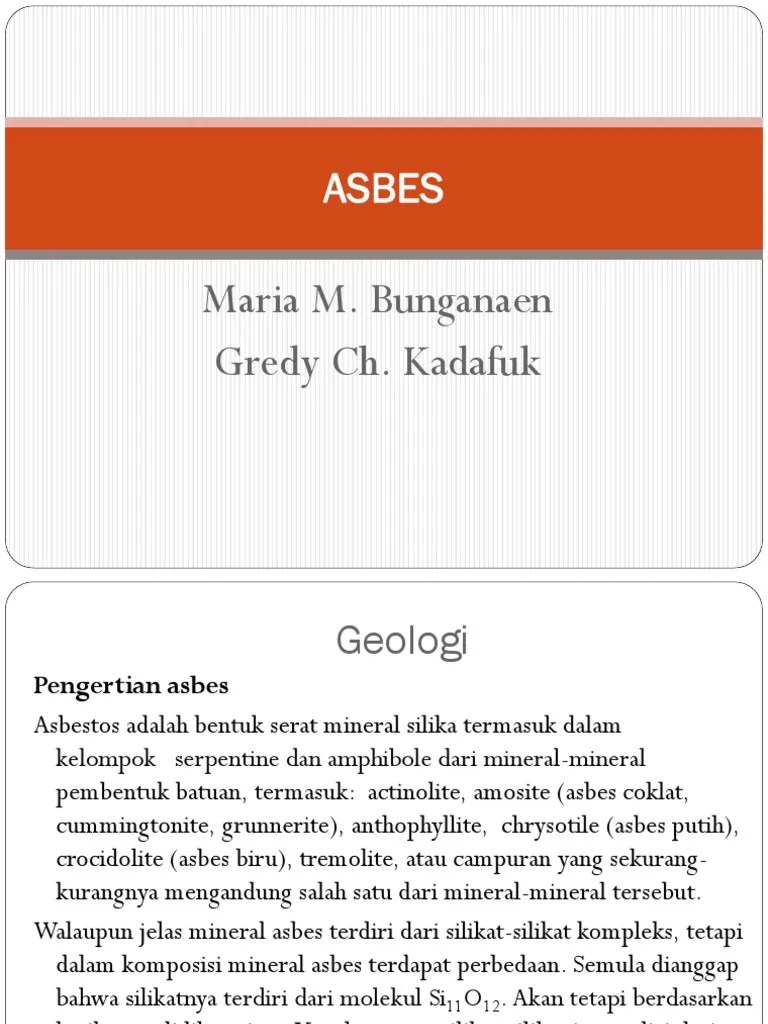Serat asbes yang dapat dipintal, umumnya digunakan untuk : Asbes Pdf