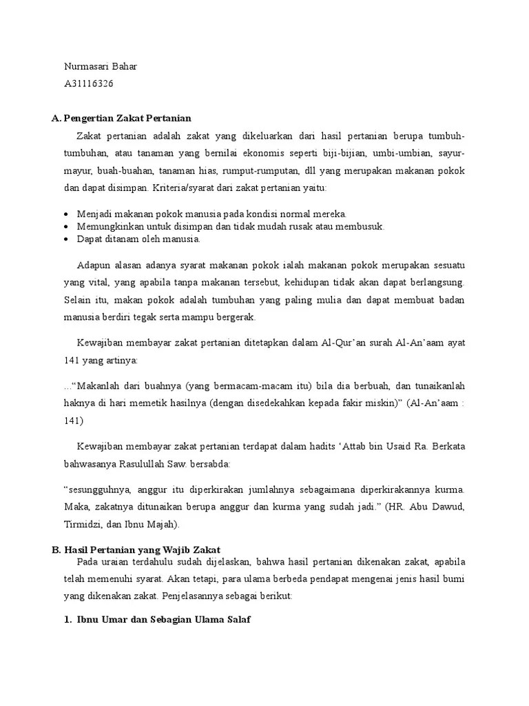 Pengertian Zakat Pertanian | PDF