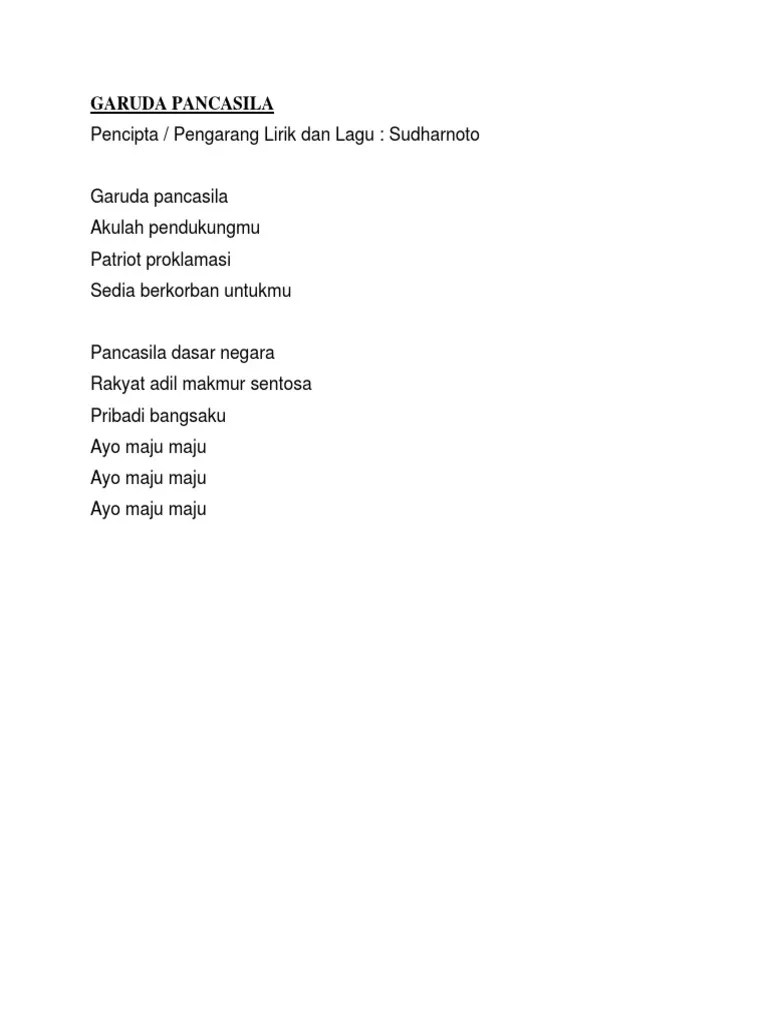 Lirik Lagu Nasional Garuda Pancasila