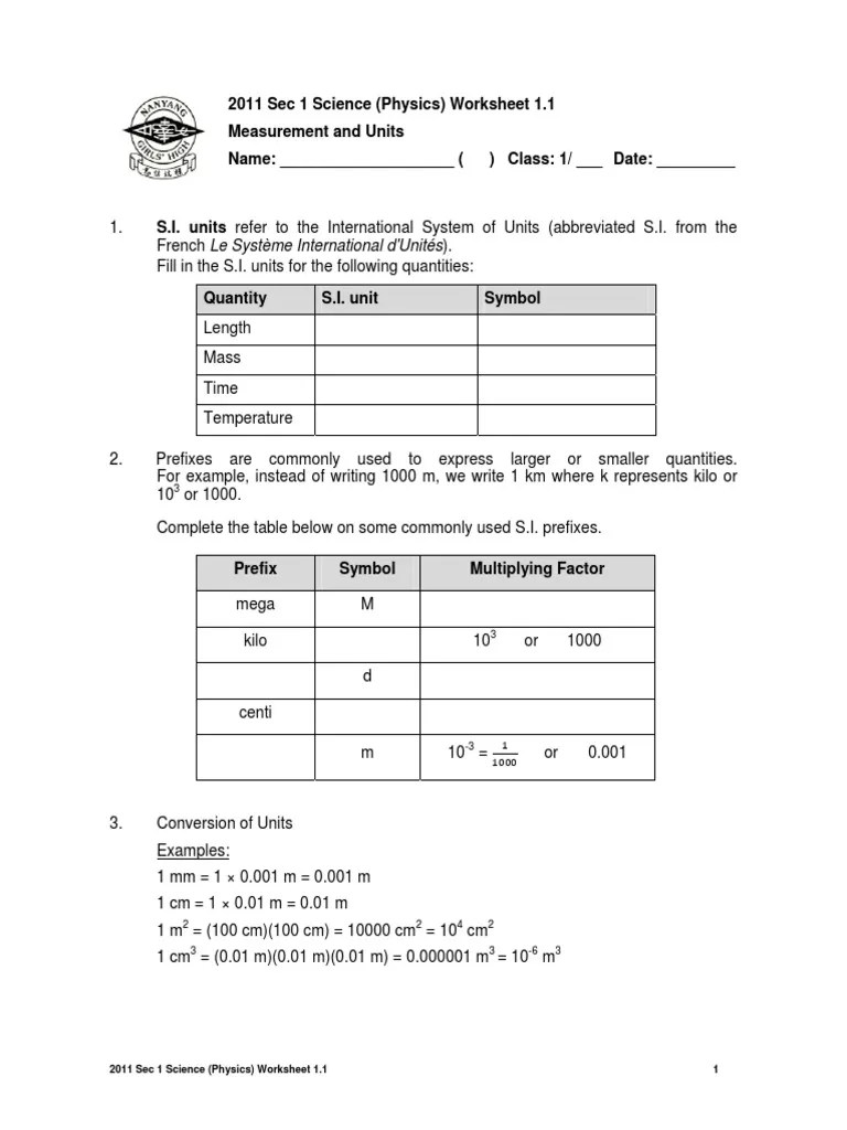 Choose an answer and hit 'next'. Ws1 1 Pdf International System Of Units Measurement