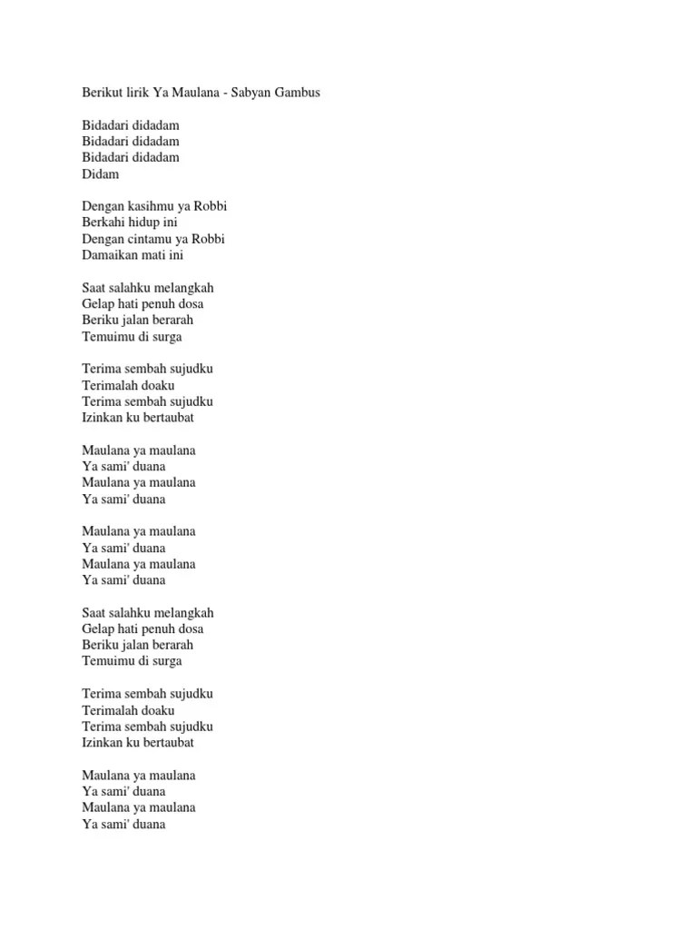 Berikut Lirik Ya Maulana | PDF