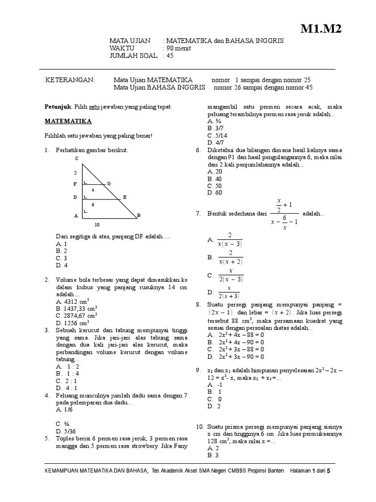 20201118 contoh soal tes masuk man 4 jakartaoleh karena itu bagi kamu yang tertarik untuk dapat di sekolah unggulan jangan. Soal Tes Masuk Unindra 2019 Masnurul