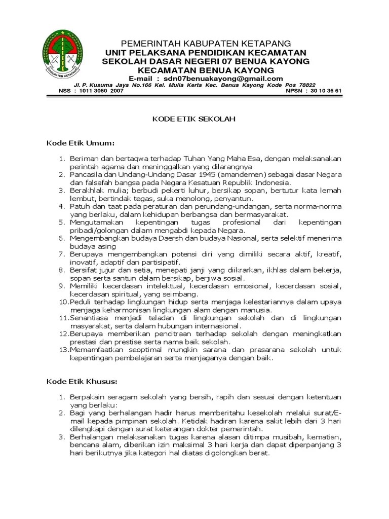 Kualifikasi akademik dan kompetensi guru sd laboratorium percontohan upi kampus tasikmalaya ditetpkan. Kode Etik Sekolah Pdf