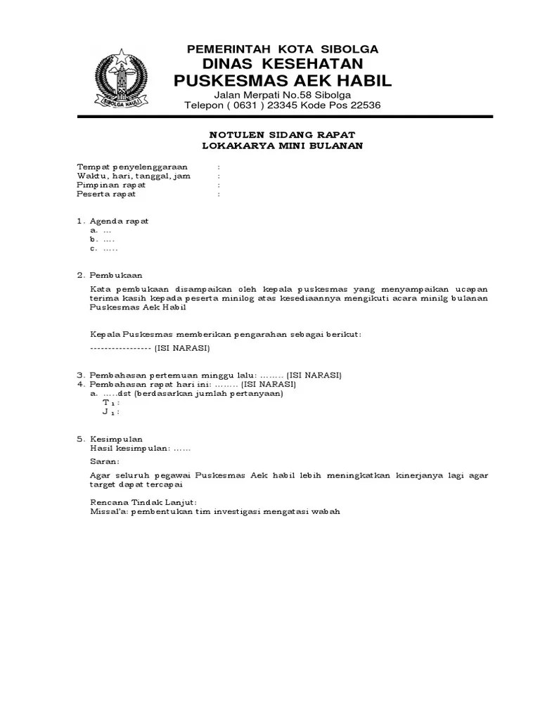 Dalam akreditasi puskesmas ternyata survior menanyakan proses . Contoh Notulen Rapat Di Puskesmas Pdf