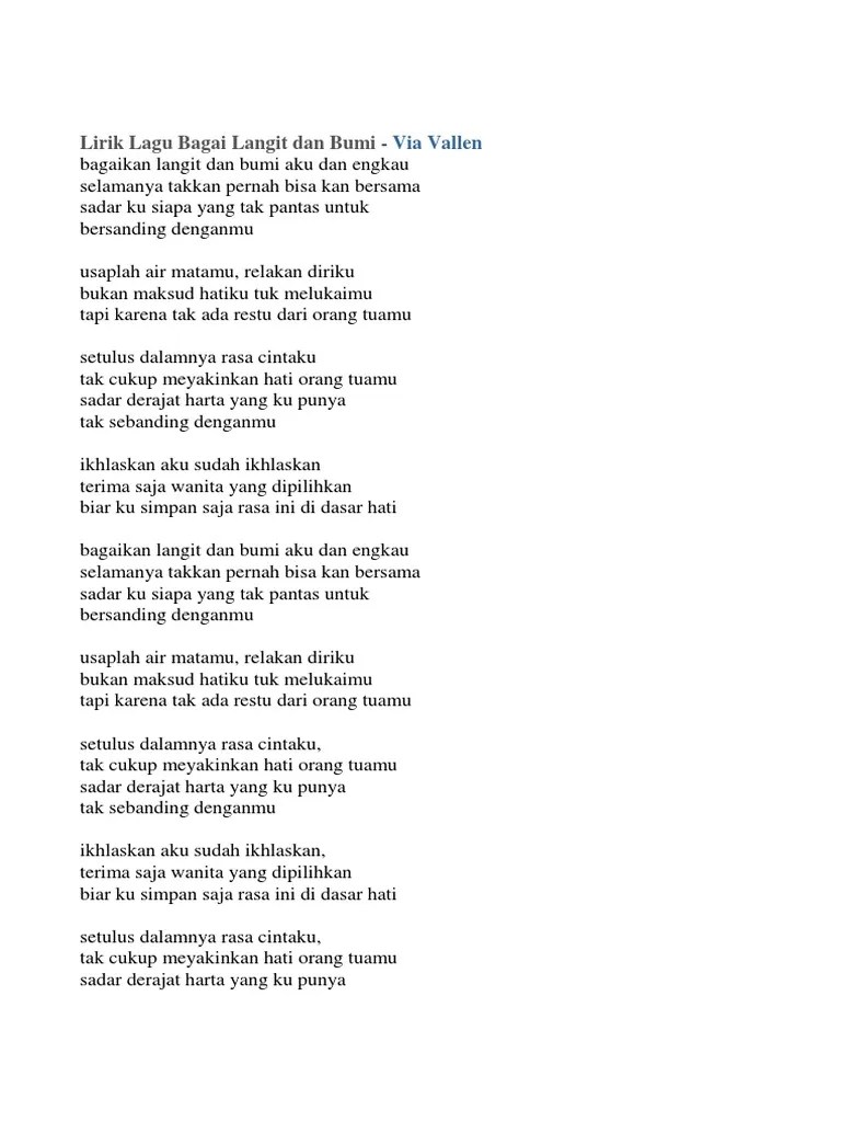 Lirik Lagu Via Vallen Bagai Langit Dan Bumi Versi Jawa