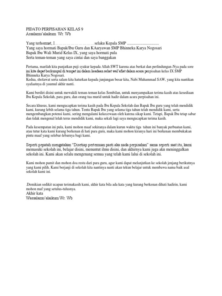 Pidato Perpisahan Kelas 9 | PDF
