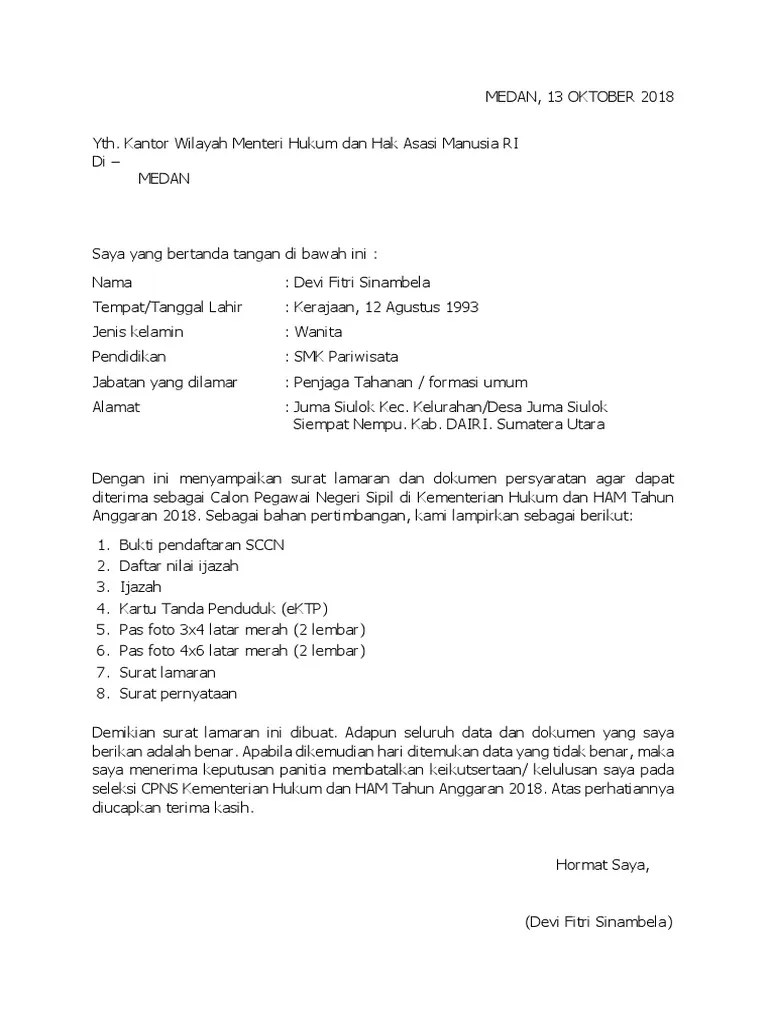 Surat lamaran merupakan persyaratan utama dalam melamar pekerjaan. Contoh Surat Lamaran Cpns Pdf