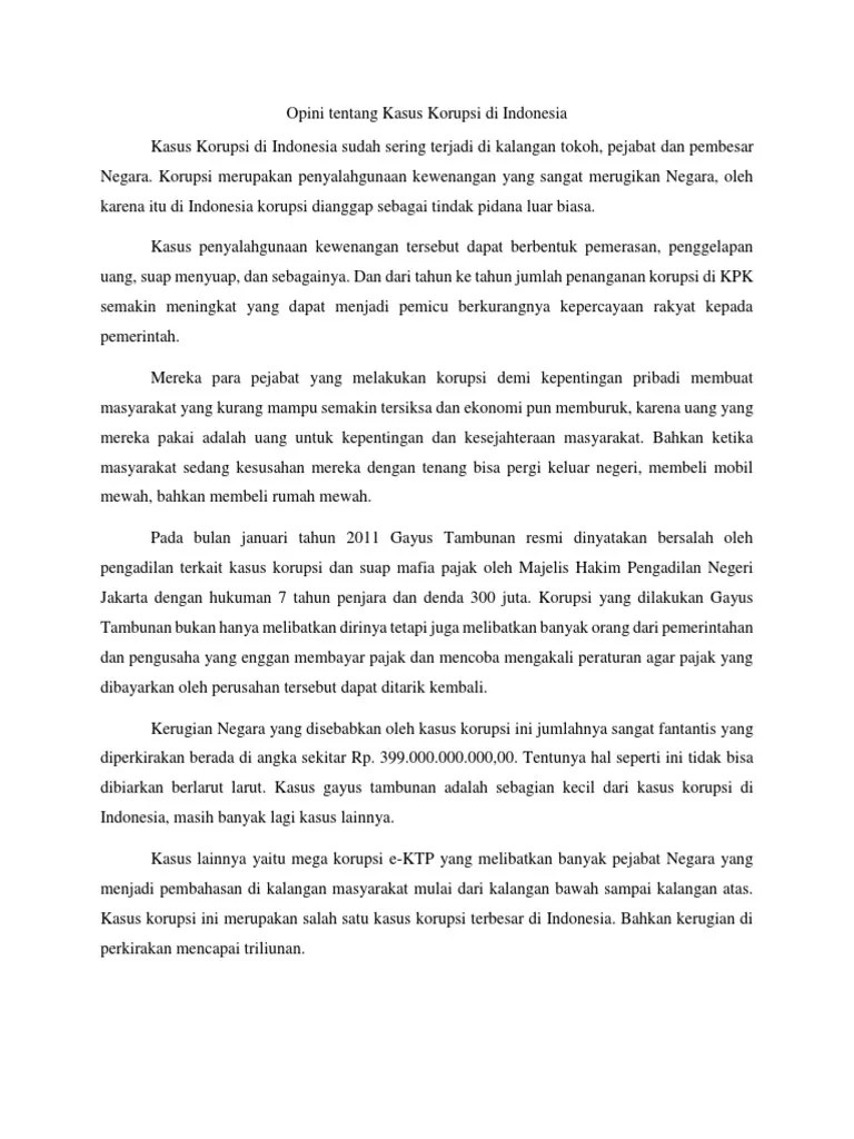 Opini Tentang Kasus Korupsi Di Indonesia | PDF