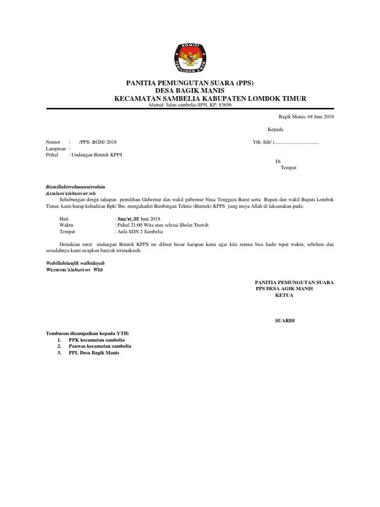 Natal tahun 2015 ini dibuat sebagai salah satu upaya pertanggungjawaban kpu. Surat Undangan Kpps Pdf