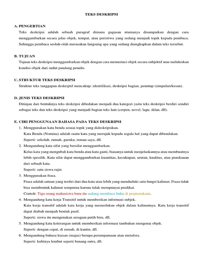 Tuliskan Contoh Sebuah Paragraf Teks Deskripsi Bagian Identifikasi