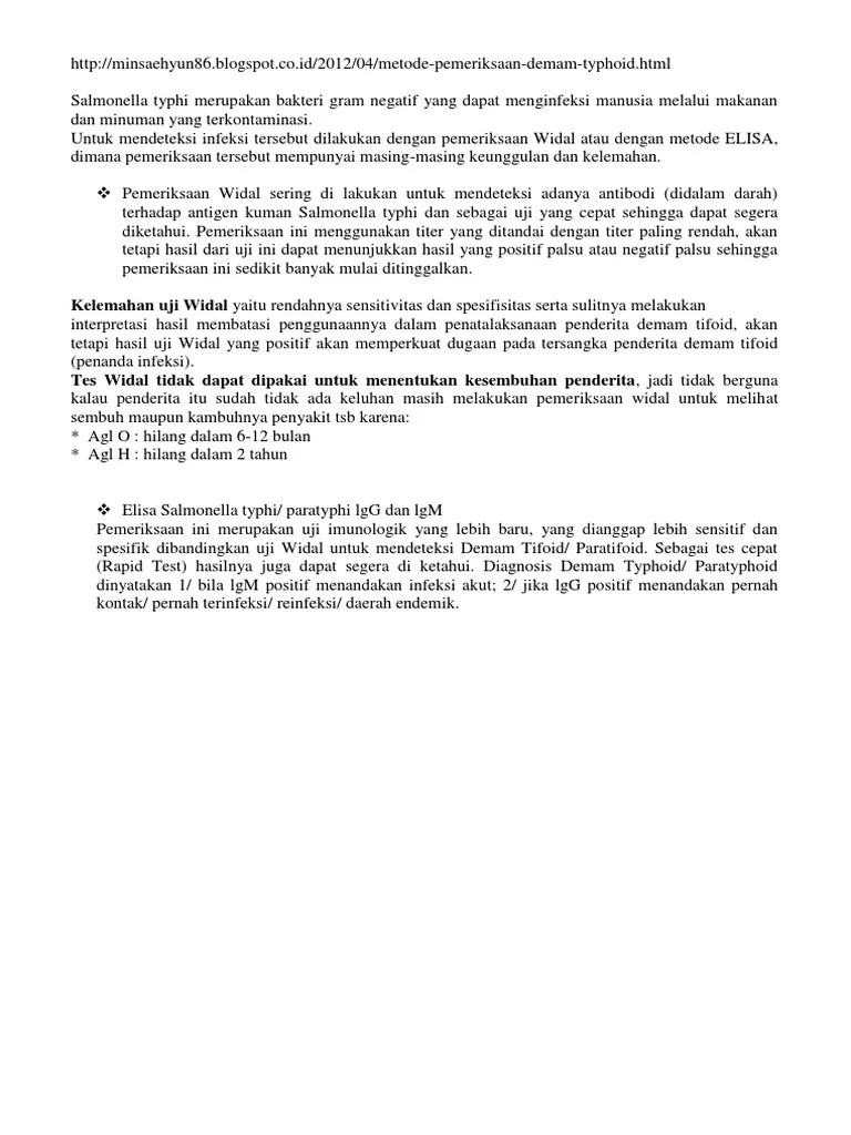 Hasil titer tes widal digambarkan dengan angka, seperti 1/80, 1/160, atau 1/320. Tubex Rf Pdf