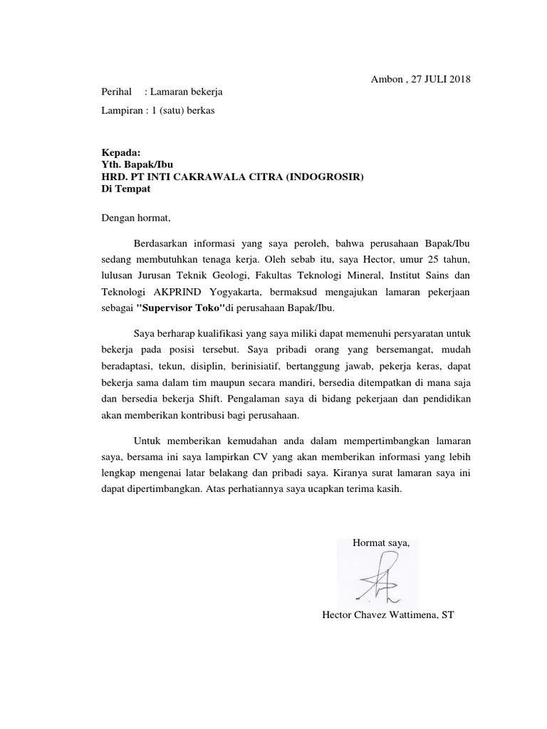 Diinformasikan adanya lowongan kerja di indogrosir dengan penempatan di malang. 12++ Contoh Surat Lamaran Kerja Indogrosir - Kumpulan ...
