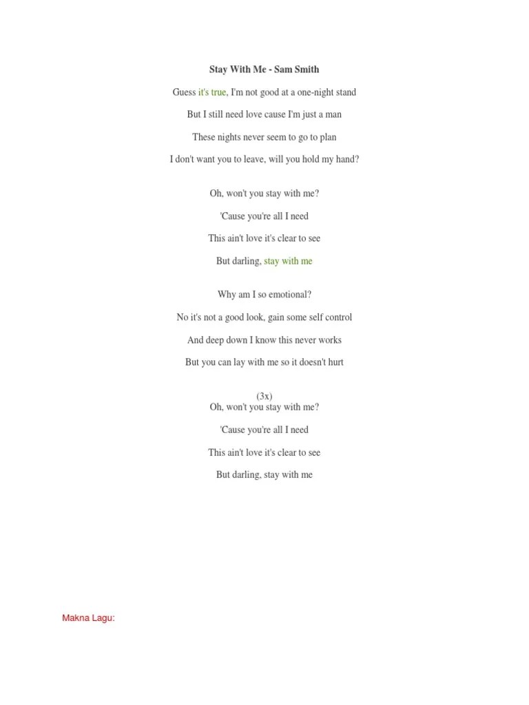 Layanan mobile dari situs entertainment terbesar. Lirik Lagu Stay With Me Sam Smith