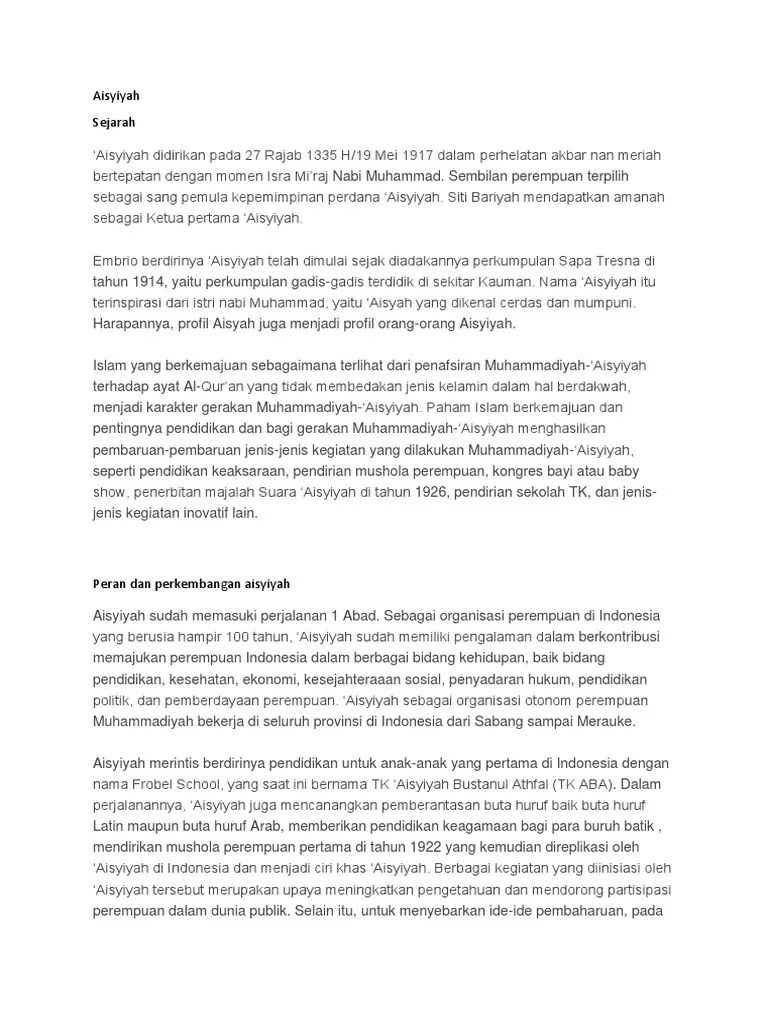 Muhammadiyah tinggarjaya (sekarang sudah berganti nama menjadi. Aisyiyah Sejarah Pdf