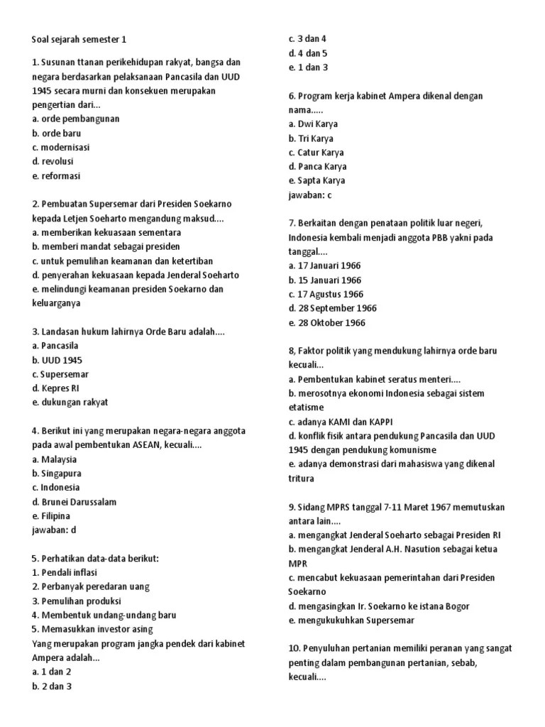Soal Sejarah Semester 1 | PDF