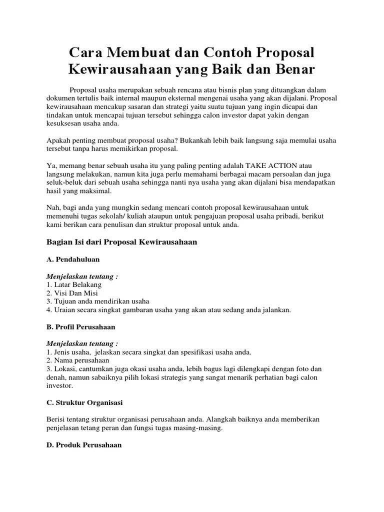 Profil badan usaha · 2. Cara Membuat Dan Contoh Proposal Kewirausahaan Yang Baik Dan Benar Pdf