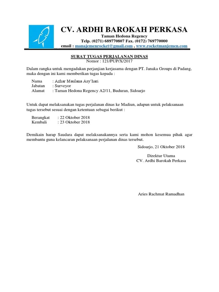 Pemerintah kabupaten tasikmalaya dinas pendidikan uptd pendidikan tk, sd, dan pls kecamatan cikatomas. Contoh Surat Tugas Perjalanan Dinas Pdf