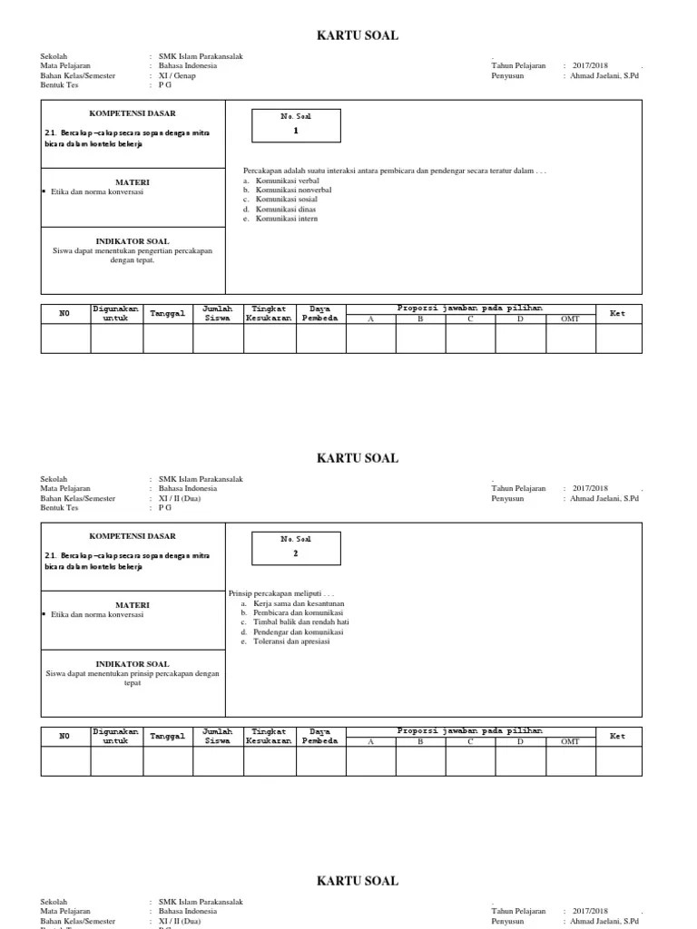 Buku original bahasa indonesia 1 untuk sma/ma/smk/mak kelas x. Kartu Soal Bahasa Indonesia Kelas Xi Pdf