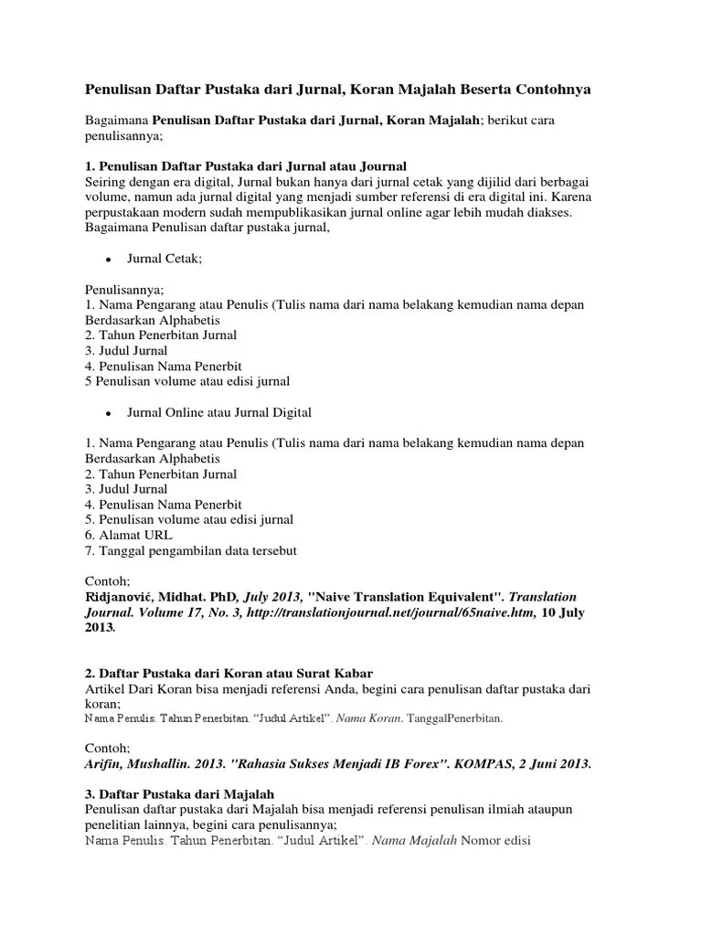 Cara Penulisan Daftar Pustaka Dari Artikel Koran